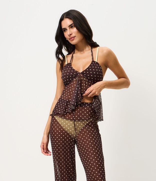 Salida de Playa Pantalón en Tule con Estampa de Lunares y Transparencia 4