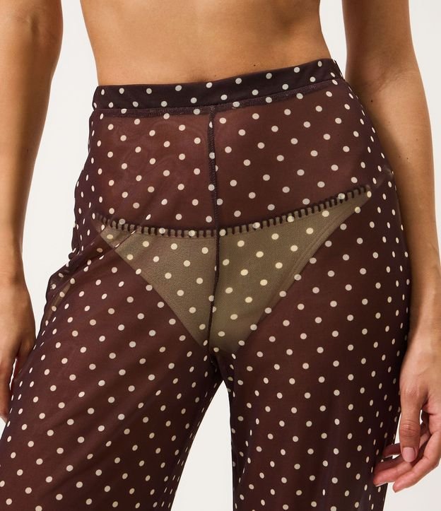 Salida de Playa Pantalón en Tule con Estampa de Lunares y Transparencia 5