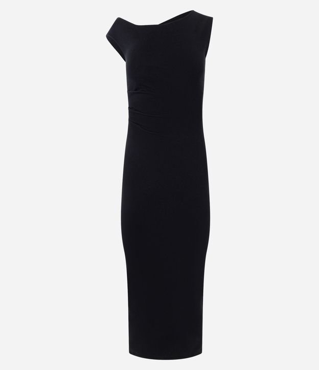 Vestido Midi en Cotton con Escote Hombro a Hombro y Drapeado 5