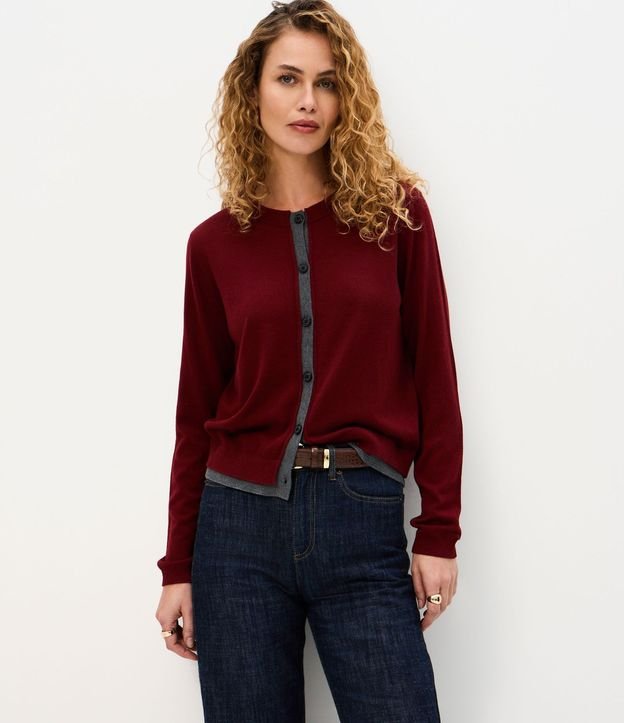 Cardigan en Punto con Viés Contrastantes