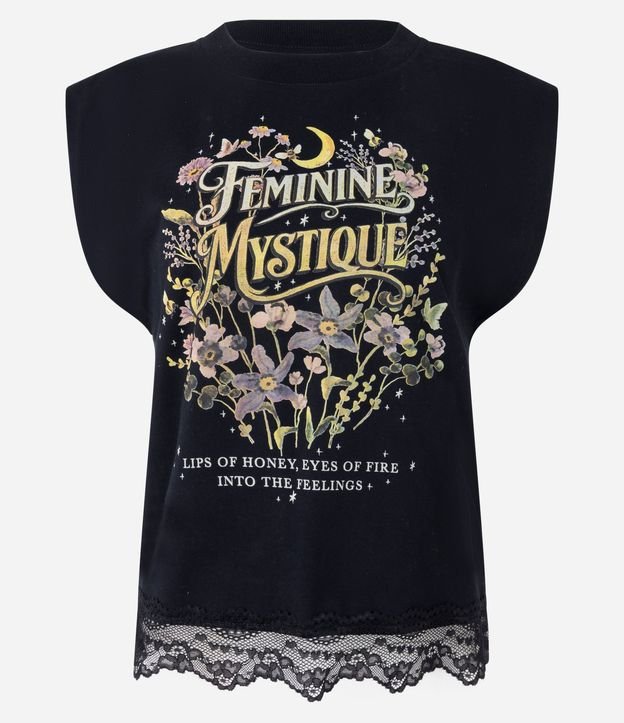 Blusa Muscle con Estampado Feminine Mystique y Bajo de Encaje 6