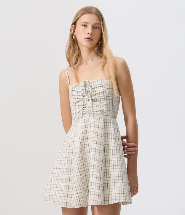 Vestido en Viscosa con Bretel Soft Texturizado de Cuadros