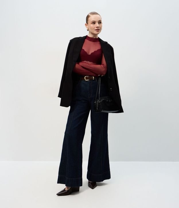 Blusa en Tule con Transparencia y Cuello Alto 2