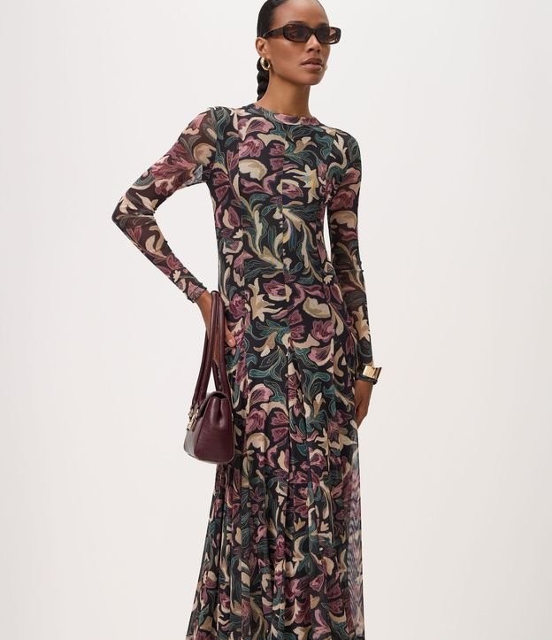 Vestido Largo en Tule con Estampado Floral