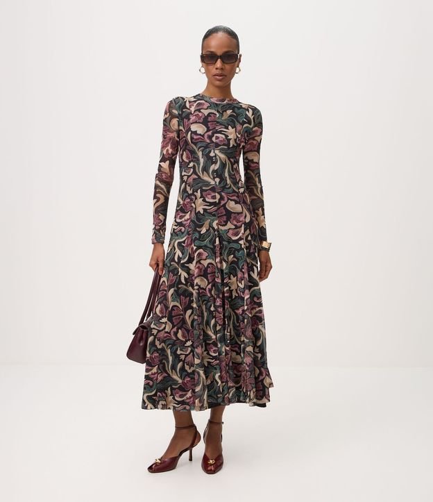 Vestido Largo en Tule con Estampado Floral 2