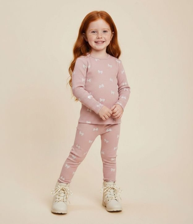 Pantalón Infantil Legging en Rib con Estampado de Moñitas – Talle 1 a 6 años
