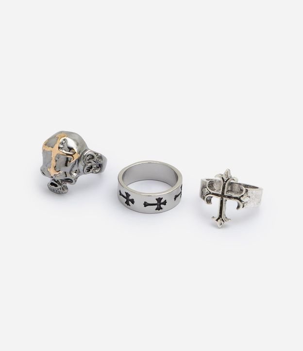 Kit 3x1 Anillo Metalizado con Calavera y Cruz 3