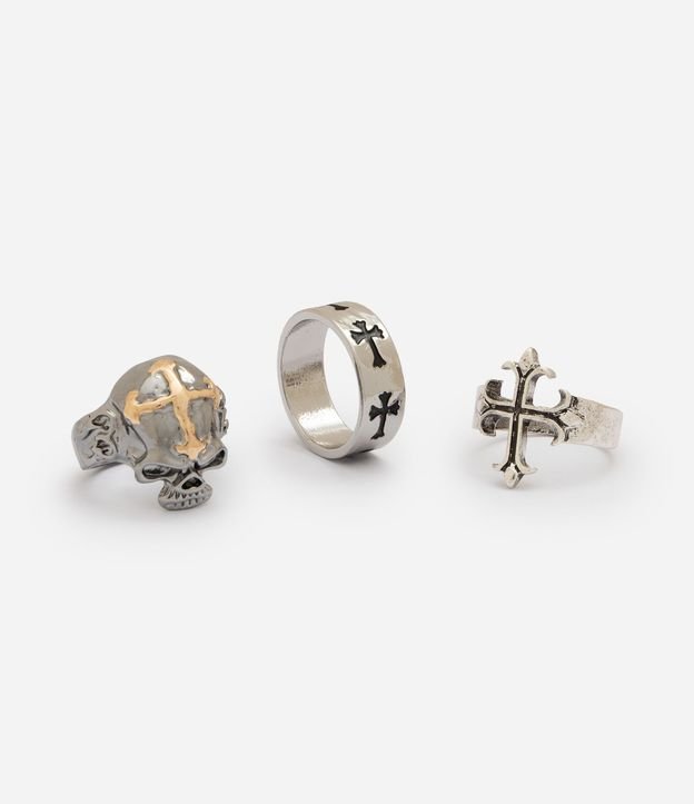 Kit 3x1 Anillo Metalizado con Calavera y Cruz 4