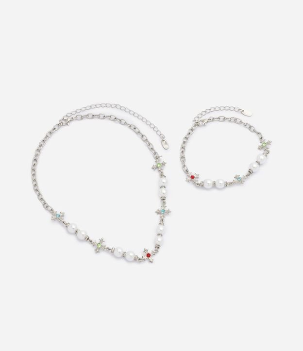 Kit Collar y Pulsera Metalizado con Perlas 2