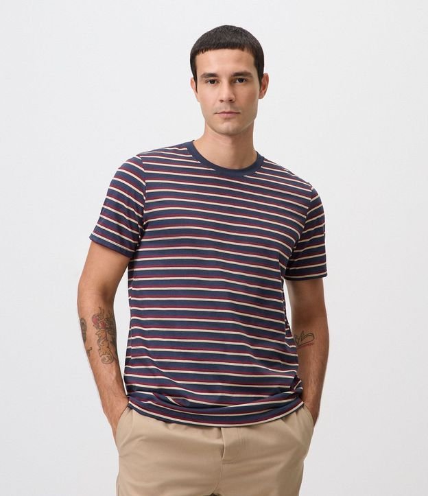 Remera Regular en Algodón con Rayas en Hilo Teñido 1
