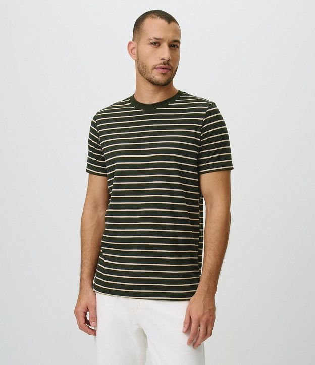 Remera Regular en Algodón con Rayas en Hilo Teñido
