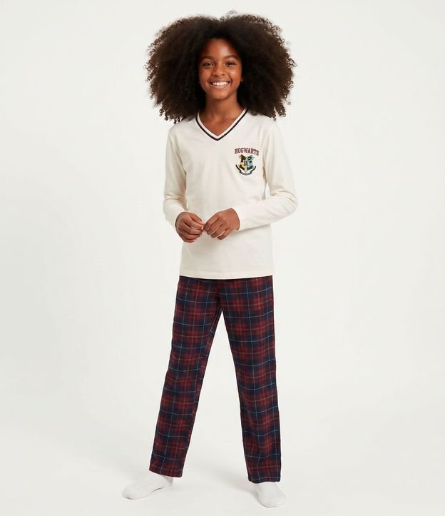 Pijama Infantil Harry Potter con Estampado Hogwarts y Pantalón de cuadros – Talle 7 a 16 años