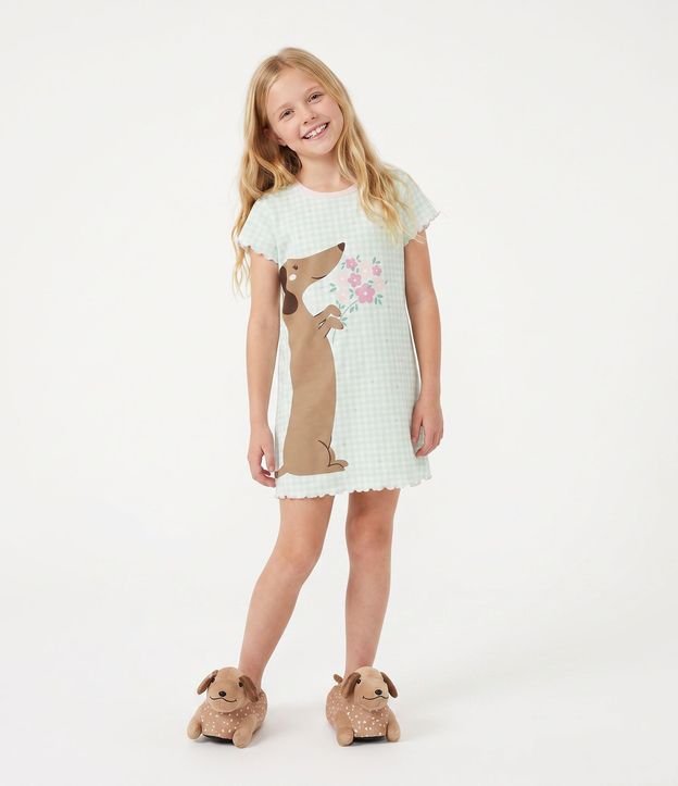 Camisón Infantil en Algodón con Estampa de Perro y Floral - Talle 5 a 14 años 1