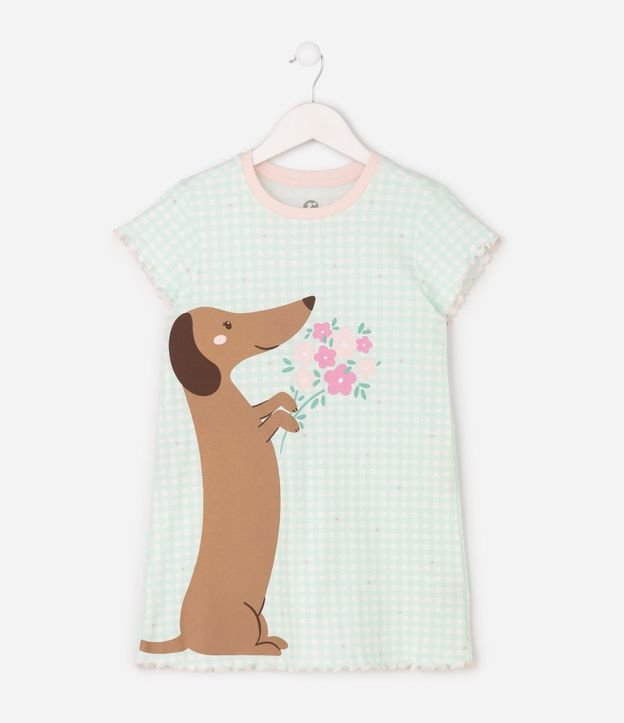 Camisón Infantil en Algodón con Estampa de Perro y Floral - Talle 5 a 14 años 2