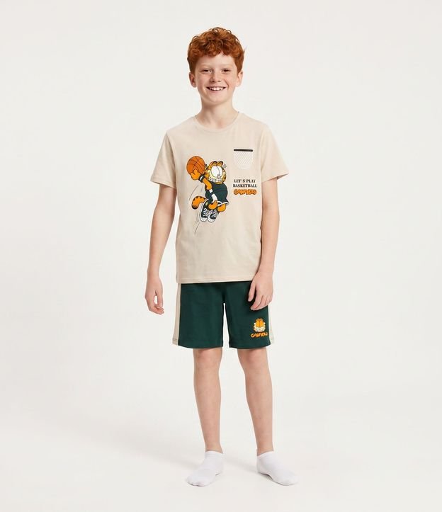 Pijama Infantil en Algodón con Estampado Garfield Baloncesto - Talle 7 a 16 años