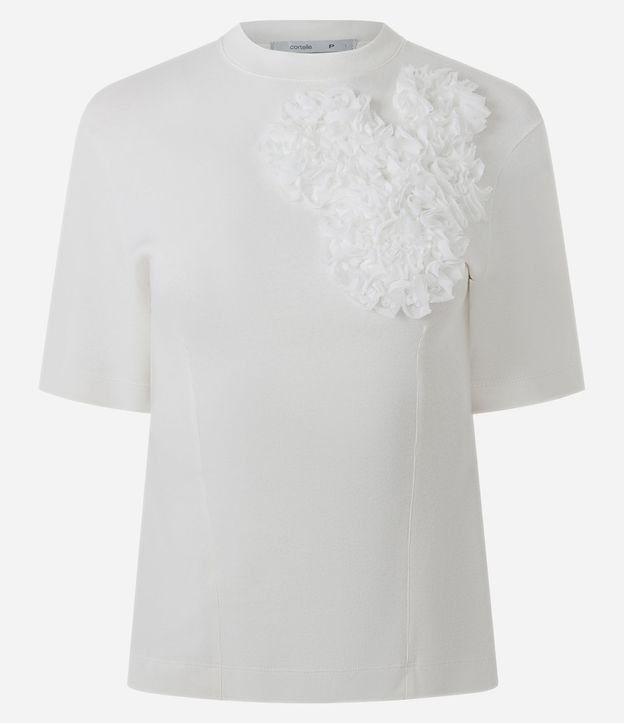 Blusa en Algodón con Aplicaciones Florales en Relieve