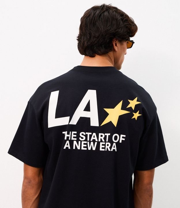 Remera Oversized en Algodón con Estampa de Estrellas y Lettering