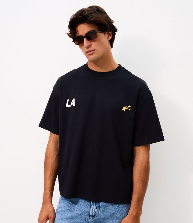Remera Oversized en Algodón con Estampa de Estrellas y Lettering 3