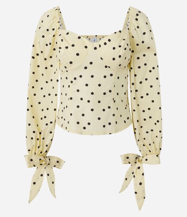 Blusa Manga Larga en Tricolina con Estampa de Lunares y Moñitas en los Puños 5