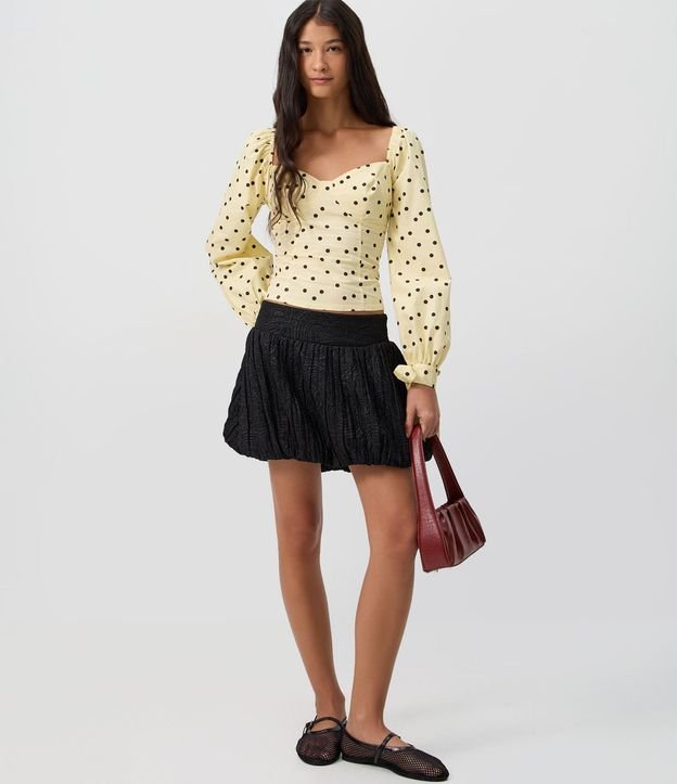 Blusa Manga Larga en Tricolina con Estampa de Lunares y Moñitas en los Puños 2