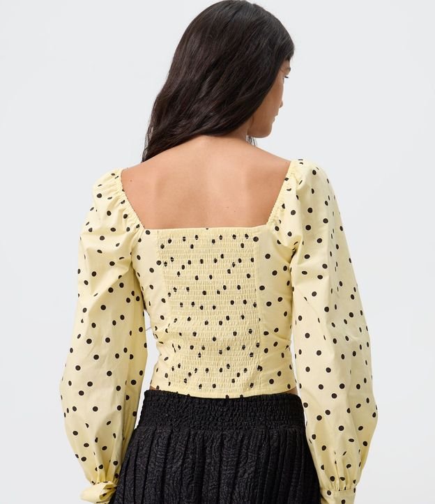 Blusa Manga Larga en Tricolina con Estampa de Lunares y Moñitas en los Puños 4