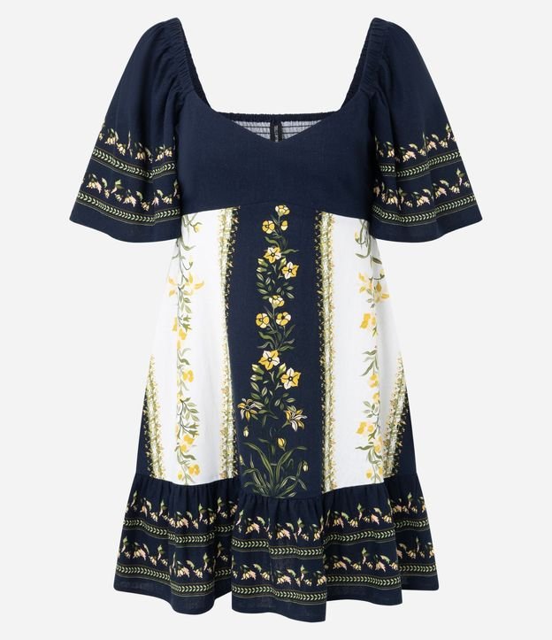 Vestido Evasê con Estampado Floral y Detalles Constrastantes 5