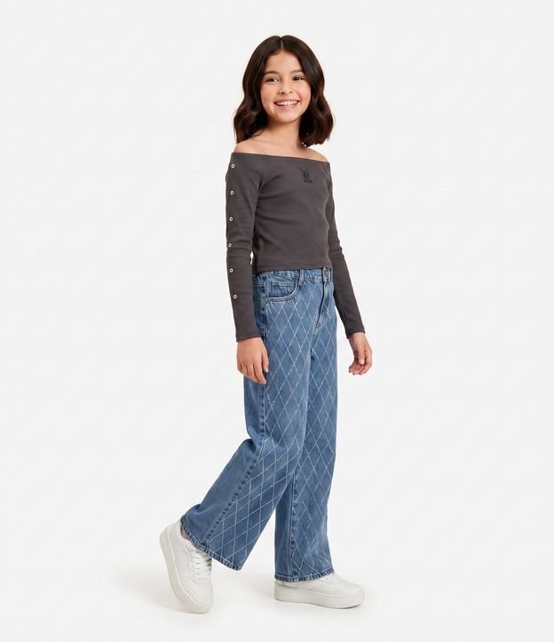 Pantalón Wide Infantil en Jeans con Aplicación Geométrica - Talle 5 a 16 años 2