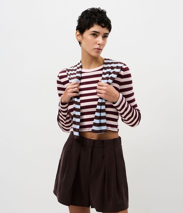 Blusa Cropped en Rib con Rayas