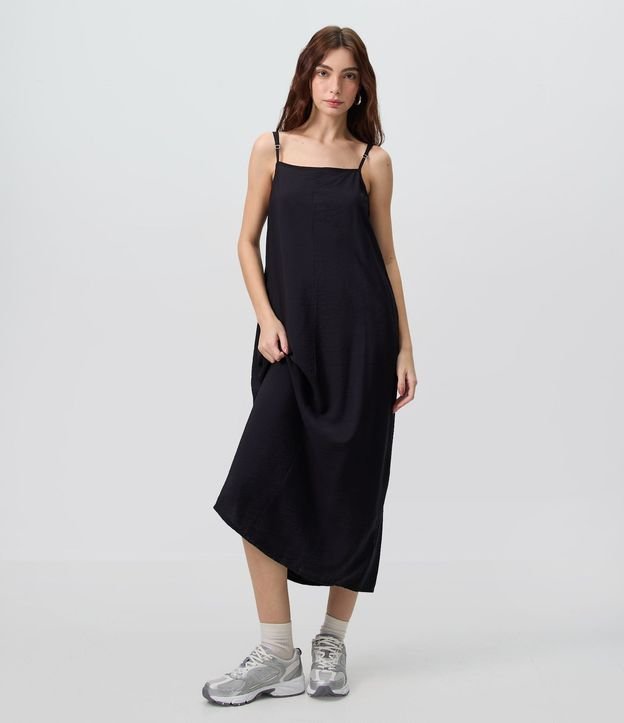 Vestido Largo y Recto en Crepé con Bolsillos