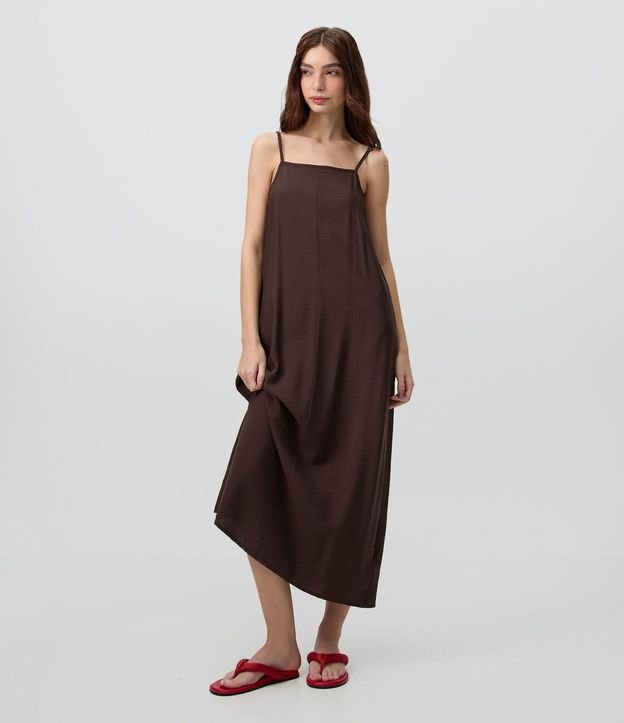 Vestido Largo y Recto en Crepé con Bolsillos