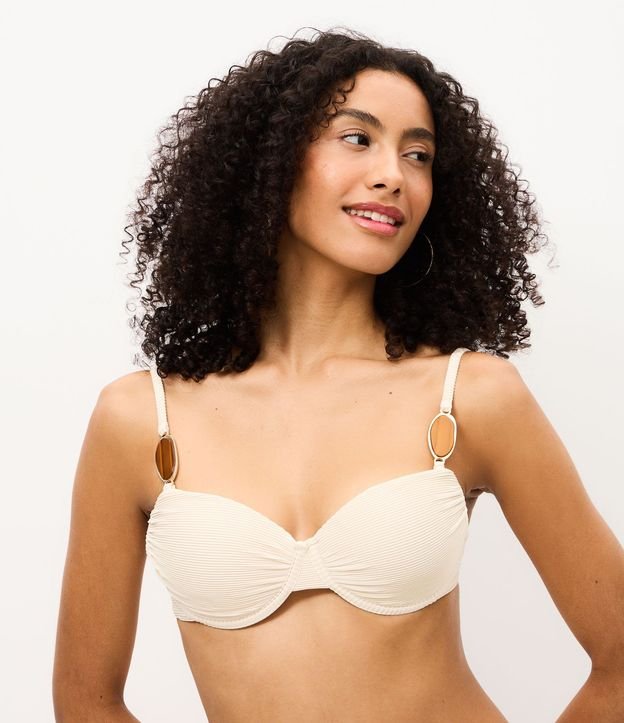 Bikini Top Media Taza Canelado con Adorno en las Asas