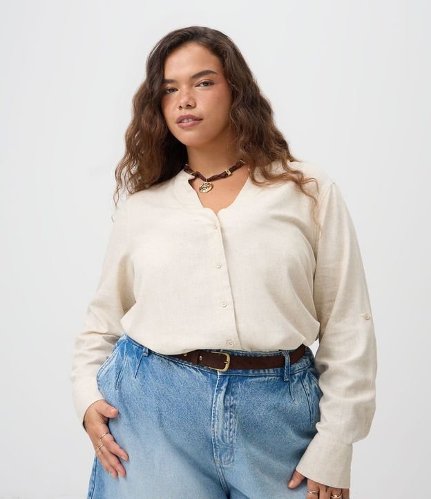 Camisa en Viscosa y Lino con Cuello Padre Curve & Plus Size