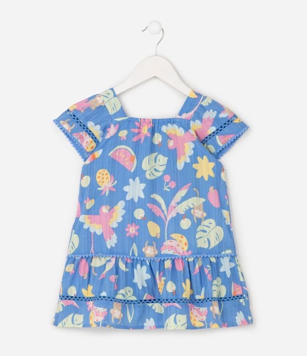Vestido Infantil Evasê en Tricolina con Estampado Tropical - Talle 1 a 6 años 3