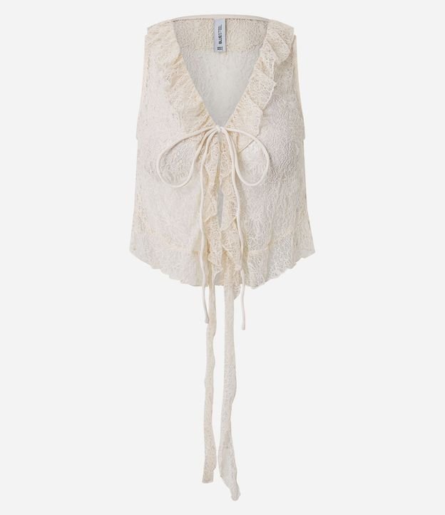 Blusa en Poliamida con Encaje y Volados en el Escote
