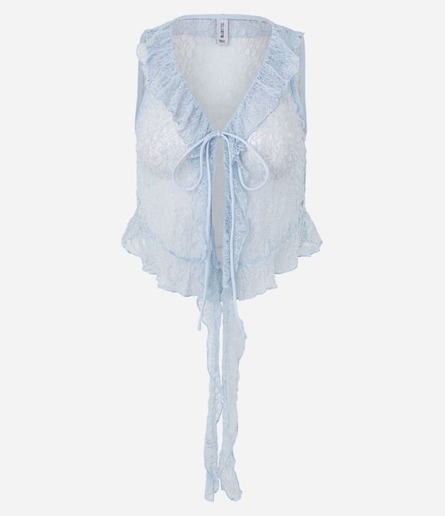 Blusa en Poliamida con Encaje y Volados en el Escote
