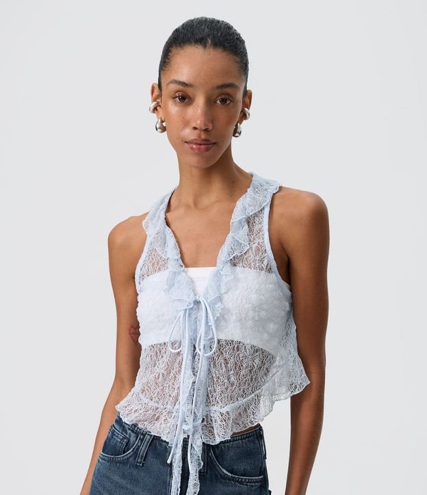 Blusa en Poliamida con Encaje y Volados en el Escote 1