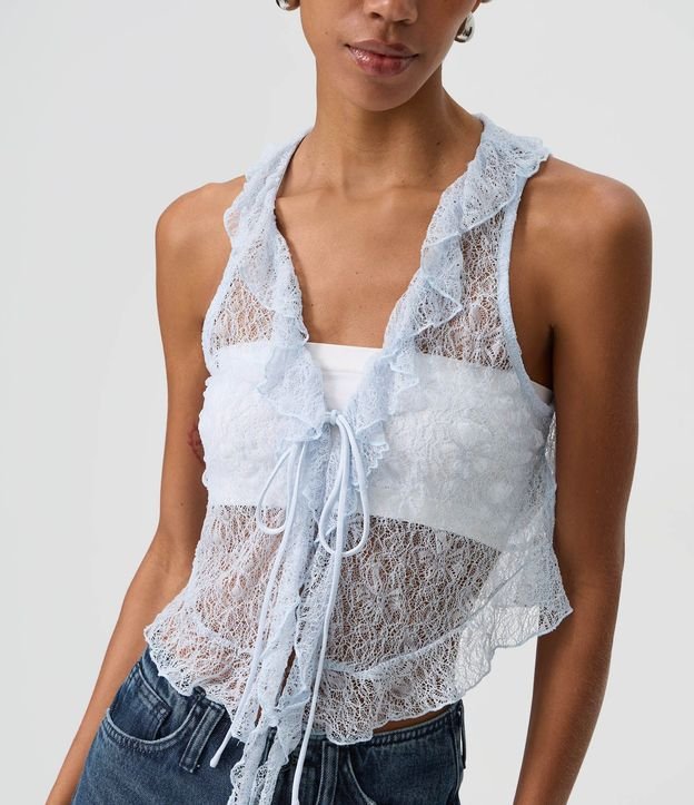 Blusa en Poliamida con Encaje y Volados en el Escote 3