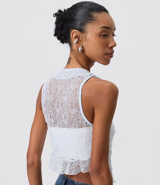 Blusa en Poliamida con Encaje y Volados en el Escote 4