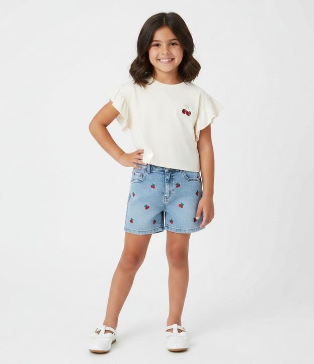 Remera Infantil en Algodón con Volado y Bordado de Cereza - Talle 5 a 16 años