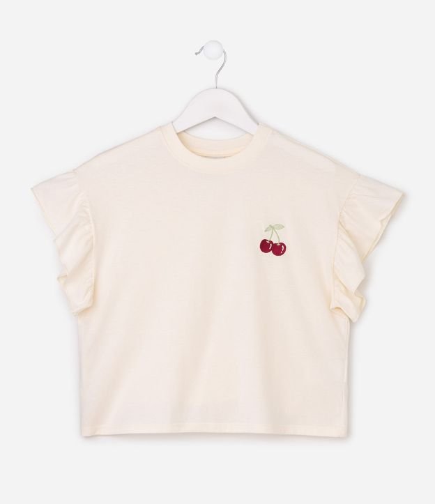 Remera Infantil en Algodón con Volado y Bordado de Cereza - Talle 5 a 16 años 2