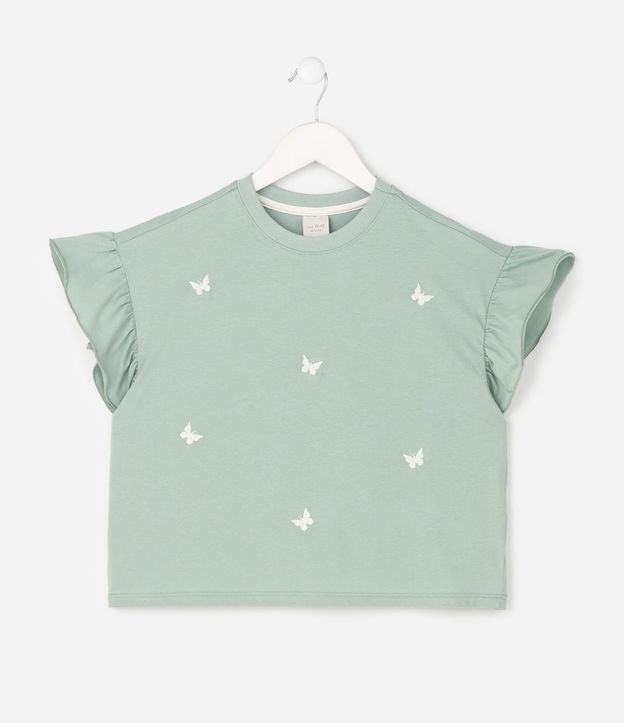 Remera Infantil en Algodón con Volados en las Mangas y Bordado de Mariposas - Talle 5 a 16 años 2