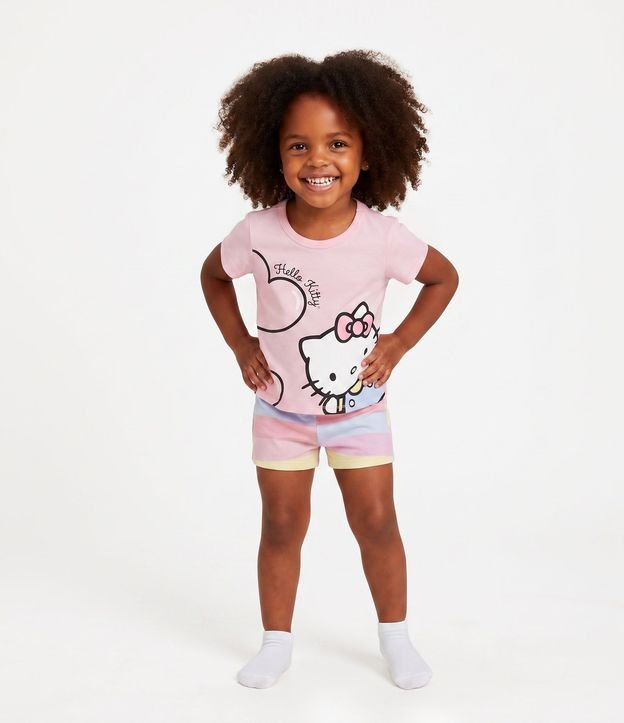 Pijama en Algodón de Hello Kitty con Short Listrado - Talle 2 a 10 años