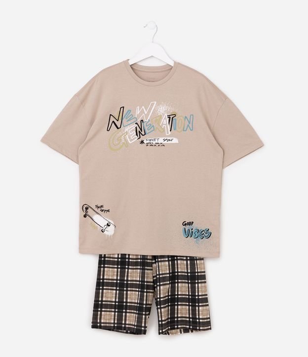 Pijama Infantil en Algodón Accessories Estampado New Generation con Bermuda de Cuadros - Talle 7 a 16 años