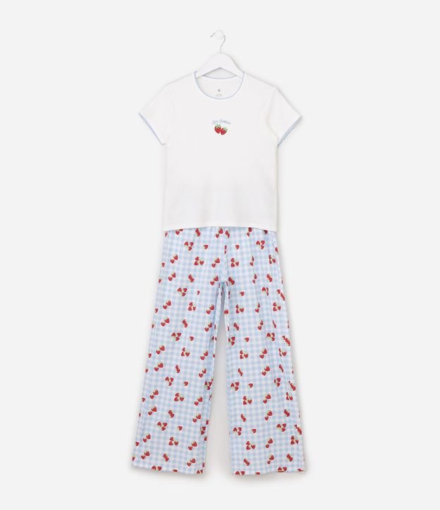 Pijama Infantil en Algodón Bordado Frutilla - Talle 7 a 16 años