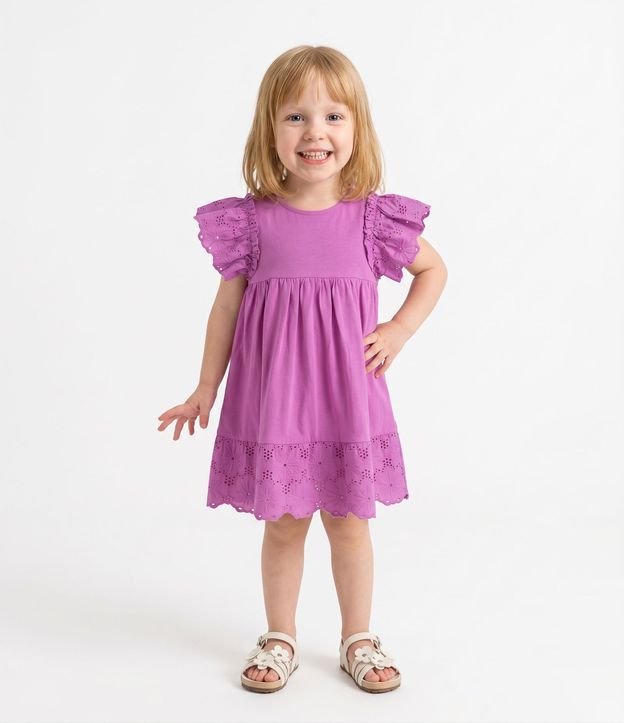 Vestido Infantil en Algodón Manga con Broderie y Bajo Bordado - Talle 1 a 6 años 1