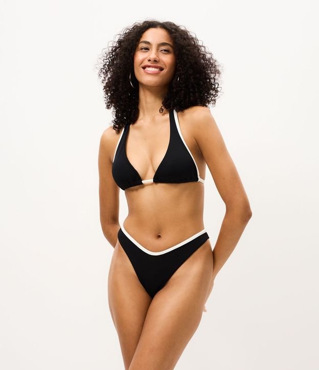 Bikini Top Triangular Fruncido Alargado con Bies Contrastante 3