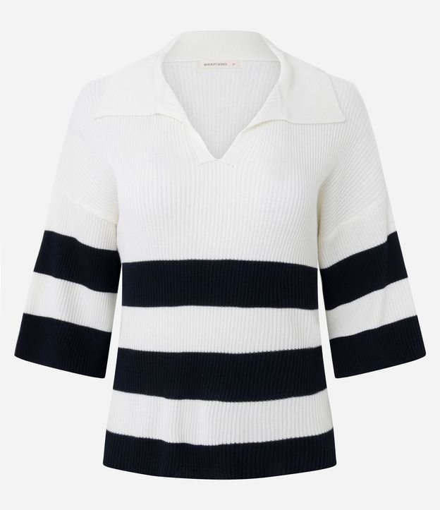 Blusa en Punto con Cuello Polo y Estampa Rayada 6