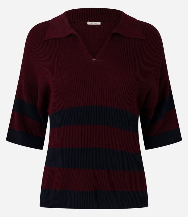Blusa en Punto con Cuello Polo y Estampa Rayada 4
