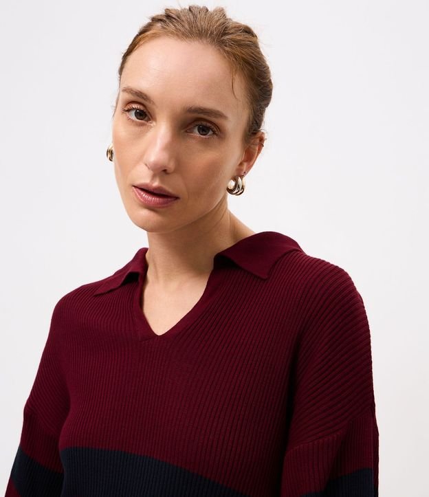 Blusa en Punto con Cuello Polo y Estampa Rayada 3