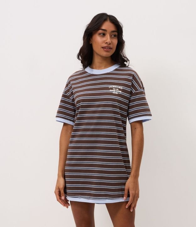 Camisón Corta en Algodón con Estampa Rayada